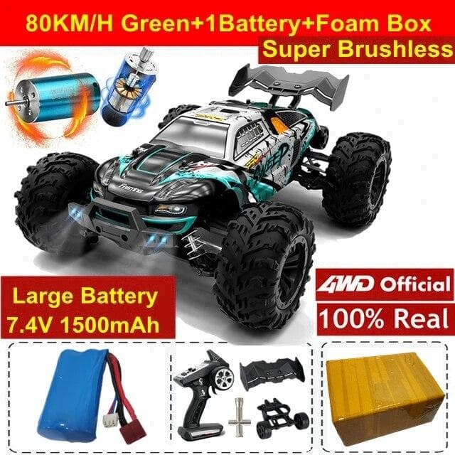 New High Speed Off Road Racing 4WD RC Car 50KM/H or 80KM/H Super Brushless High Speed Radio 4x4 Off Road Super Fast Drift Racing RC Truck Vehicle 80KM/H green