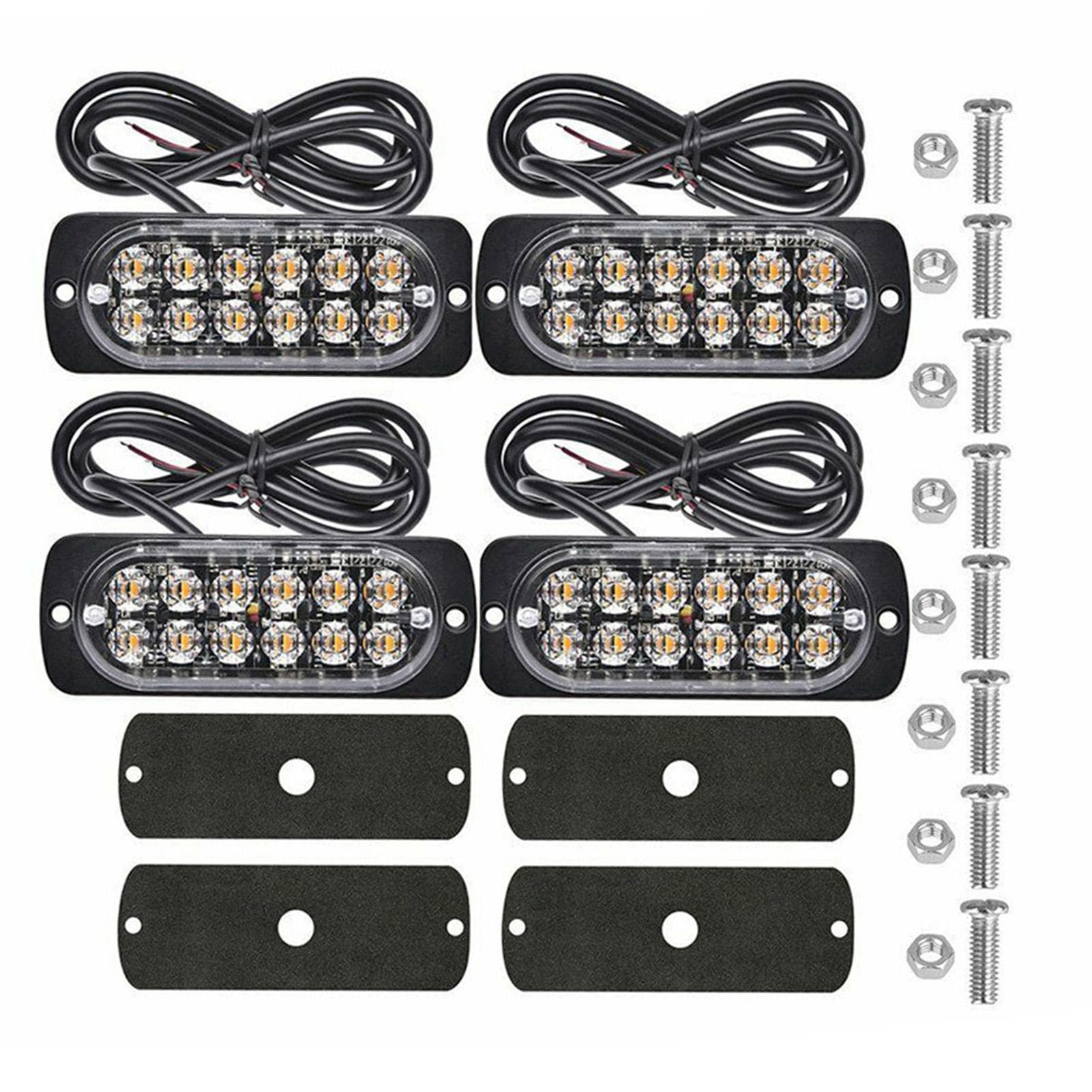 4PCS 12 Strobe LED White Light Hazard Beacon Emergency Flashing Side Marker Light Bars Warning red