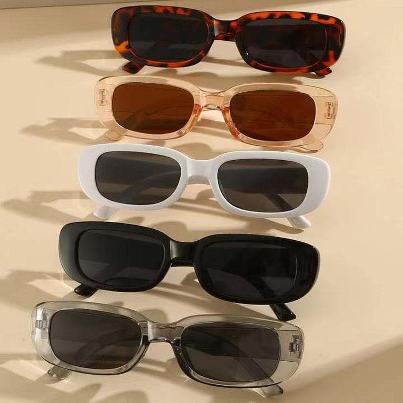 5Pcs Women Tortoiseshell Plastic Frame Small Square Sunglasses Black White Gray Beach Fashion