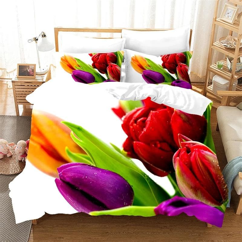 Flower Tulip Elegant Floral 3d Duvet Cover for Women Gifts Luxury Mother's Day Warm Gifts for Bedroom Decoration Queen King Size 240x200cm 3pcs