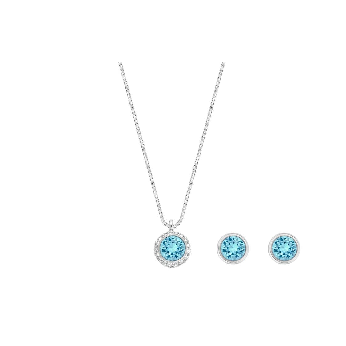 Swarovski Flirt Series Aqua Blue Round Rhodium Plated Necklace Women necklace 5030716 Box (Random Color)