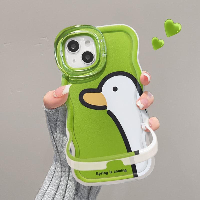 Cartoon Big White Duck Applicable To IPhone16 Apple Phone Case 15 Promax Niche 14 Double Stand 13 Soft Silicone Redmi K40/K40 Pro