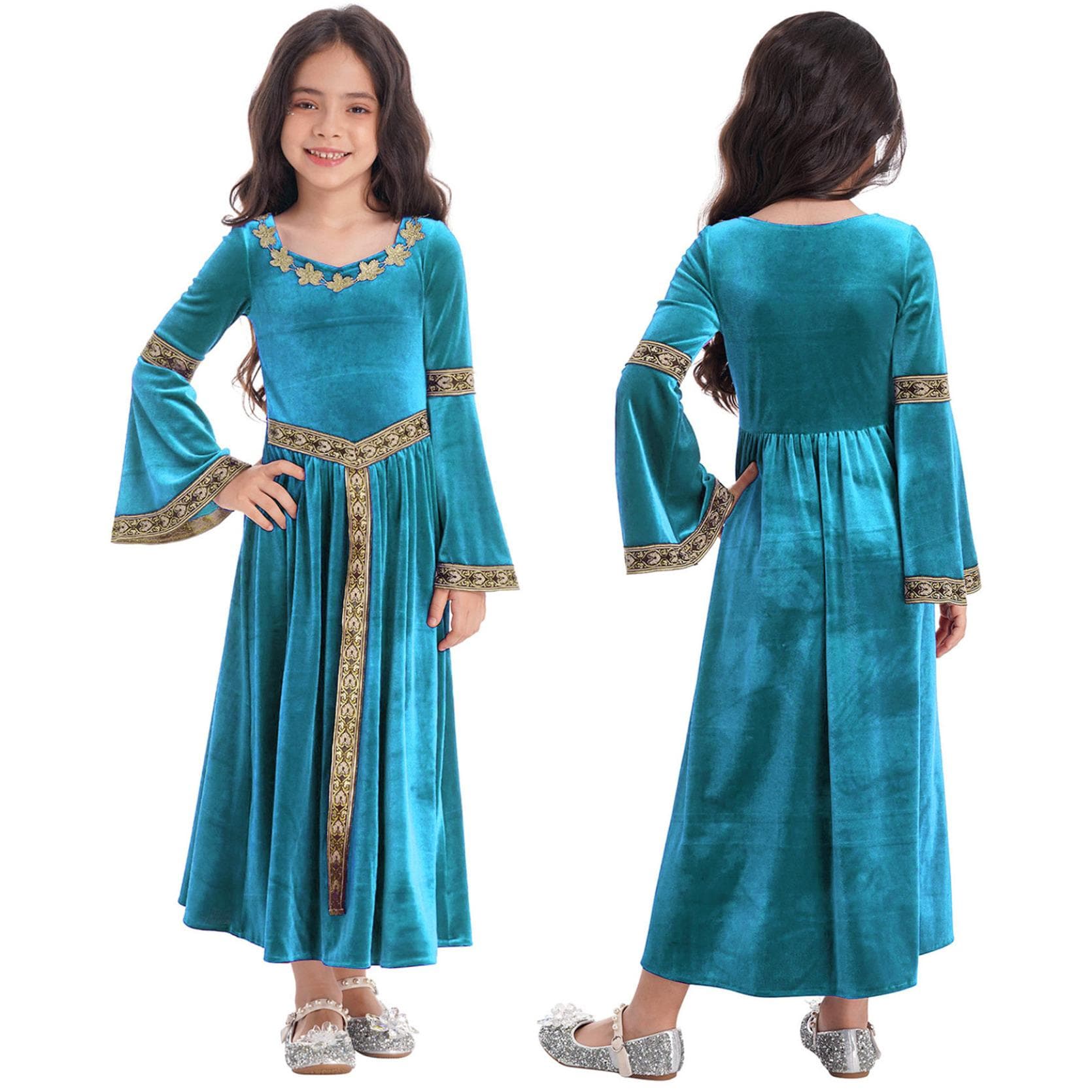 Girls Medieval Princess Costume Renaissance Costume Robe Retro Gown Dress for Halloween Cosplay Dress Up 11-12 Years light blue