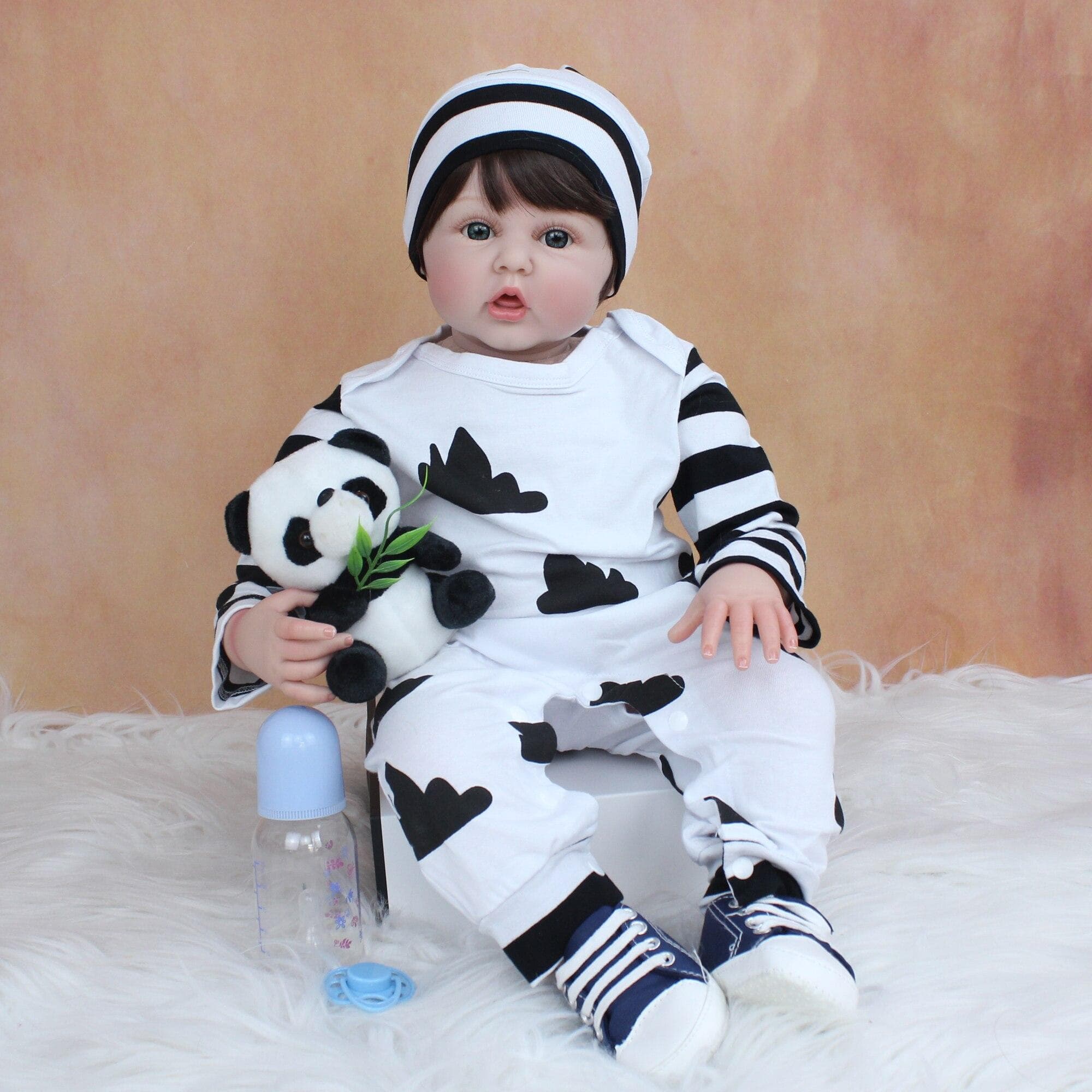 BZDOLL 60cm Soft Silicone Reborn Baby Boy Doll For Girl 24 Inch Cloth Body Toddler Bebe Lovely Birthday Gift Play House Toy Brown eyes, 60cm doll