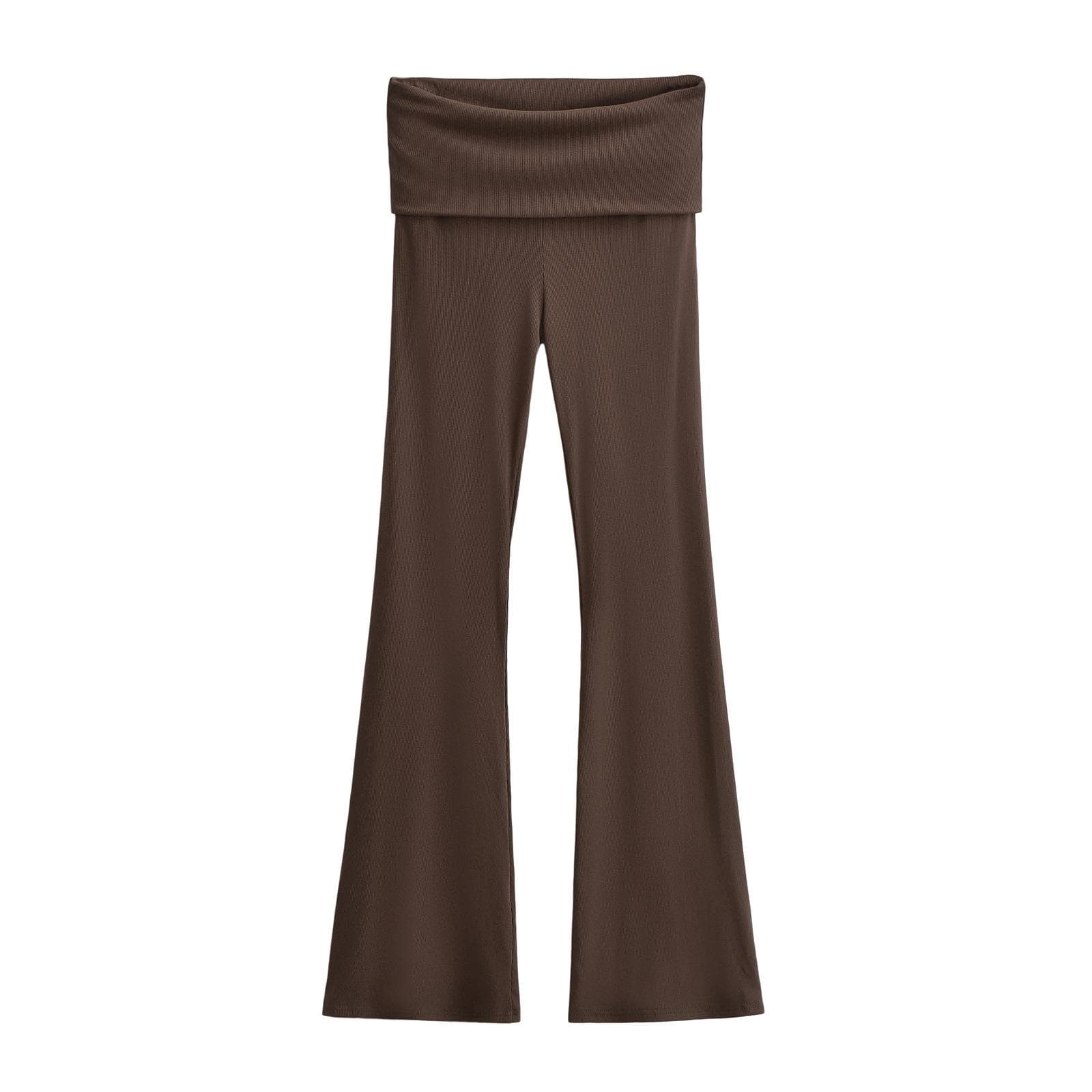 Curled Waist and Hip Lifting Fitness Yoga Pants, Long Flared Pants for Women, High Waist Floor Pants, Casual Pants for Women L cocoa brown