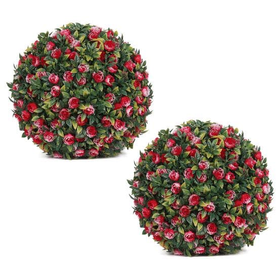 1/2Pcs 20/25CM Artificial Boxwood Topiary Ball UV Resistant Weather-proof Hanging Faux Flower Greenery 20cm 2pcs