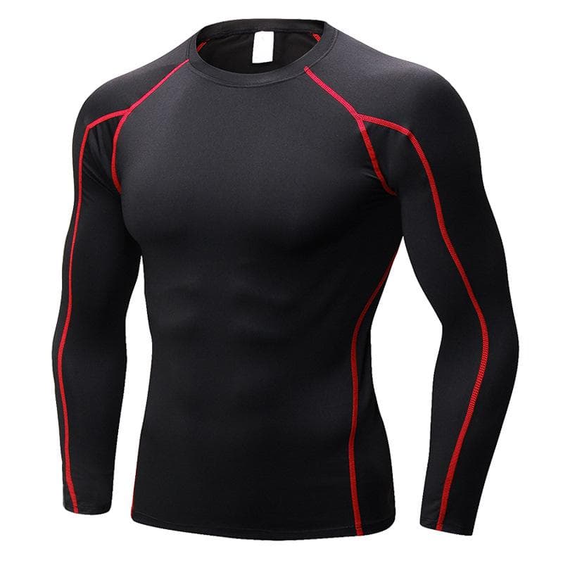 Men's Running Long Sleeve T-shirt quick-drying suit fitness sports tight t-shirt new Training jogging 1059 XXL black/red