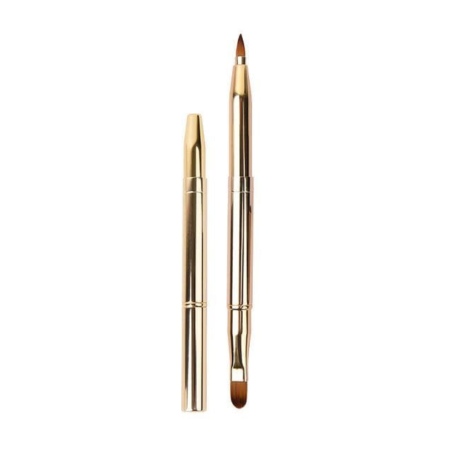 Retractable Lip Makeup Brush Lipstick Lip Gloss Brush Telescopic Dual Use Lip Eyeshadow Brush Beauty Tools with Protect Cap gold