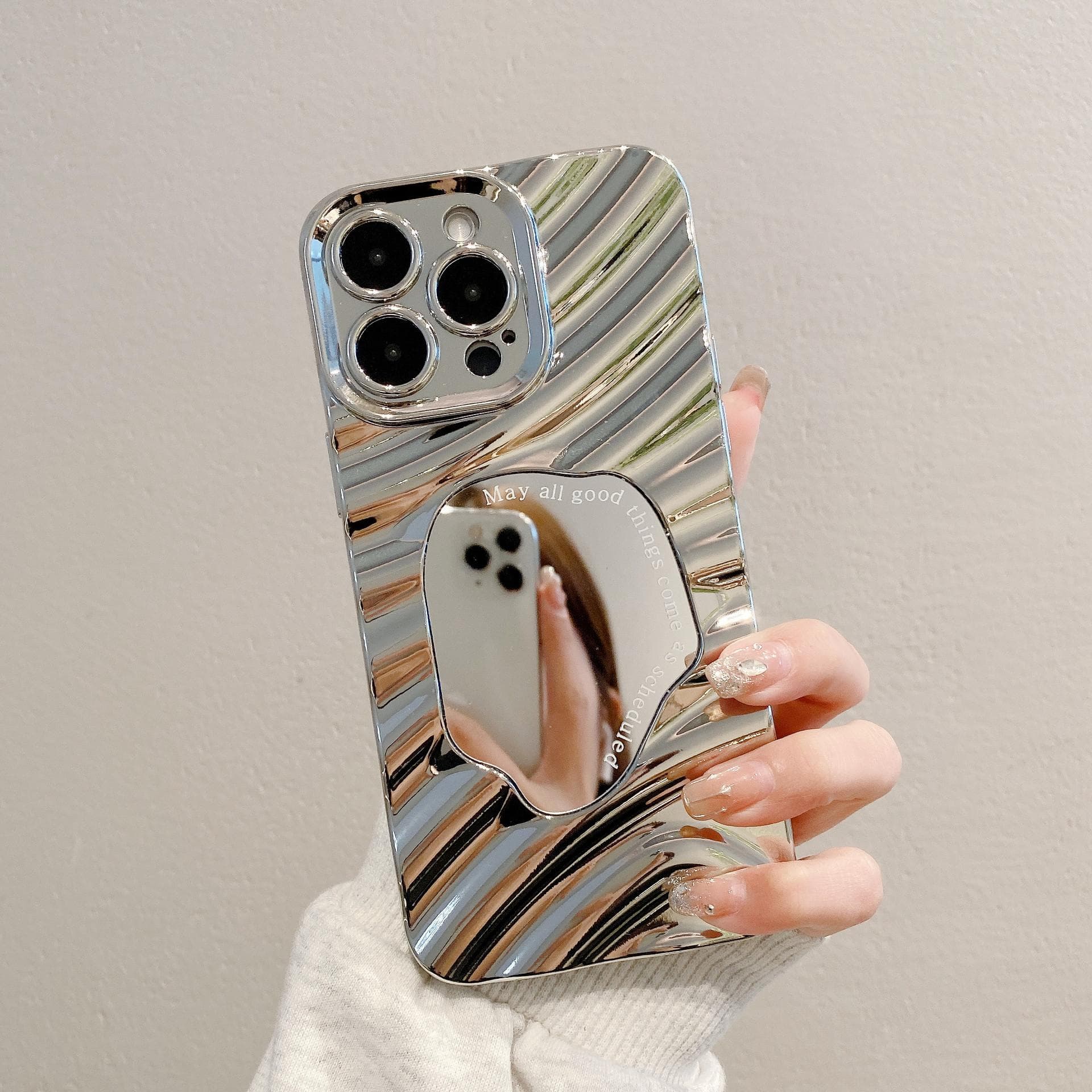 Applicable To Apple 11/13/14pro Water Corrugated Silver-plated Mirror Full-inclusive IPhone 15/16 Mobile Phone Case iPhone16PROMAX