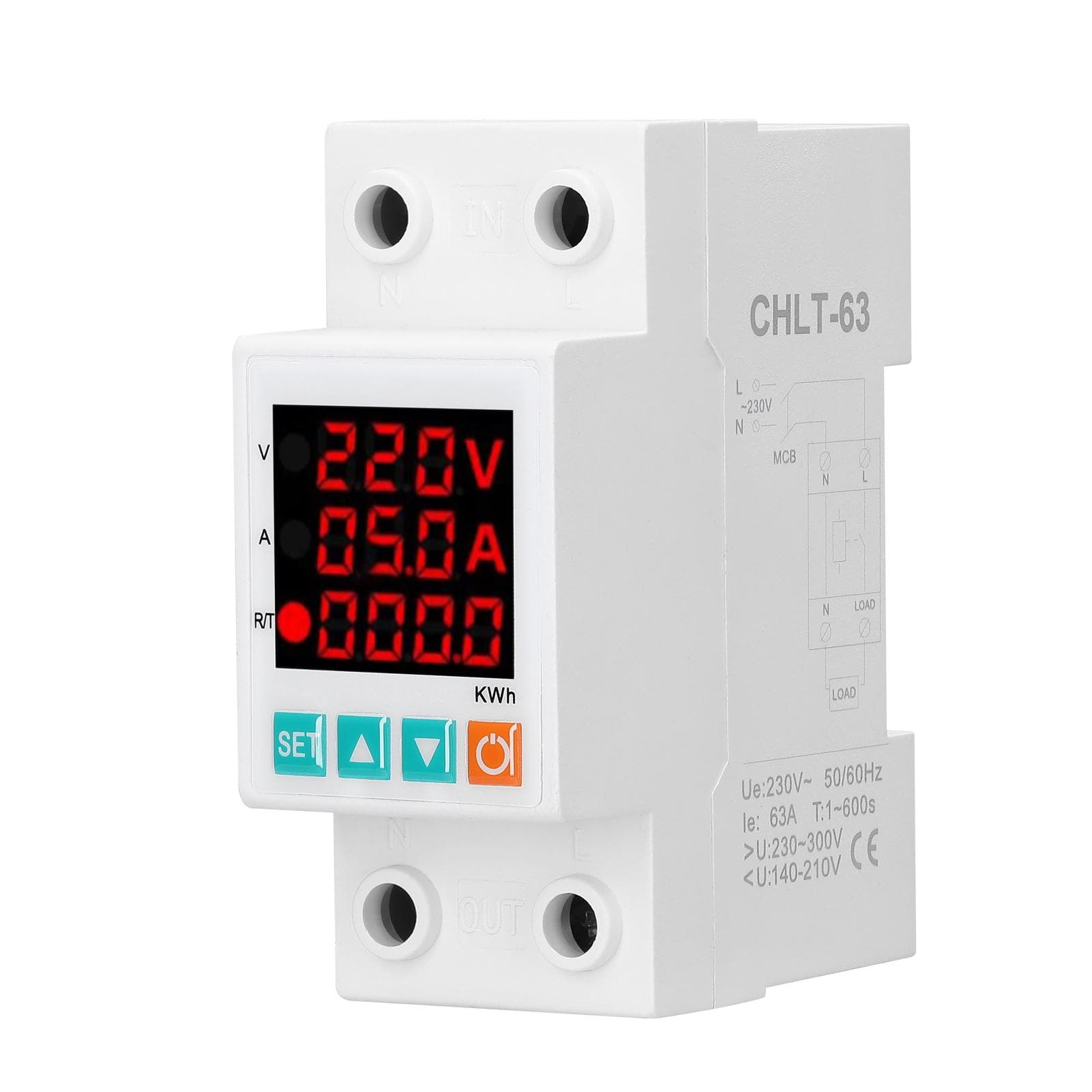 Three Display Adjustable Voltage Protector Intelligent Over-voltage Under-voltage Over-current CHLT-63 white