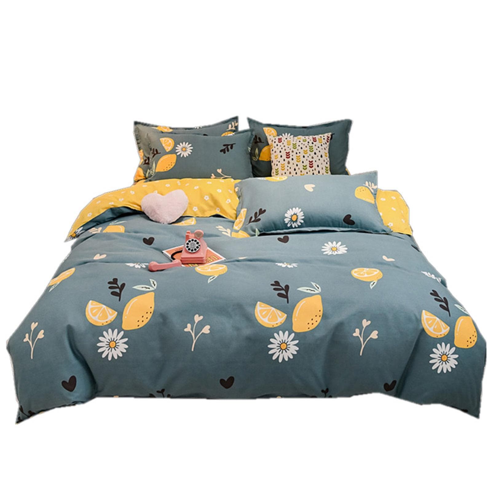 3pcs Bedding Set Soft Cotton Bed Sheet Quilt Cover Pillowcase Thickened Bedclothes for Home 1.2m/47.2in Sheet lemon