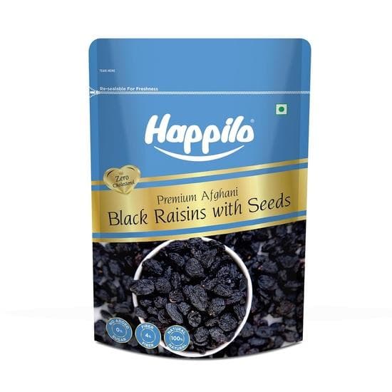 Happilo Premium Afghani Black Raisins with Seeds 250g, Rich in Fiber, Antioxidants, Gluten Free, Zero Cholesterol