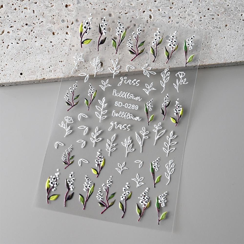 1Pc 3D Flowers Stickers for Nails Spring Floral Leaves Self-Adhesive Sliders Decals Art Manicure For Decoration 5D-0289