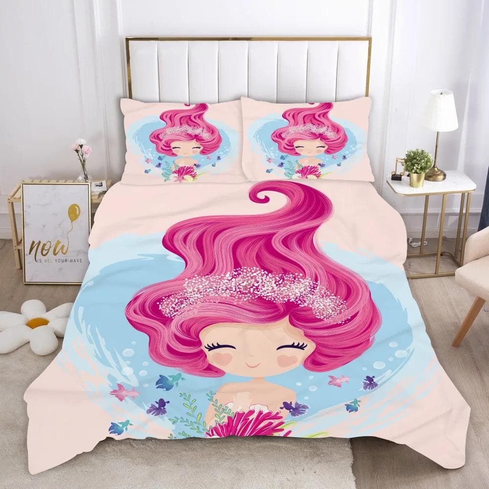 Mermaid Duvet Cover King Queen Cute Cartoon Fairy Tale Sea Creature Bedding Set Fish Scale Girly 2/3pcs Polyester Quilt Cover cot size 70x133cm