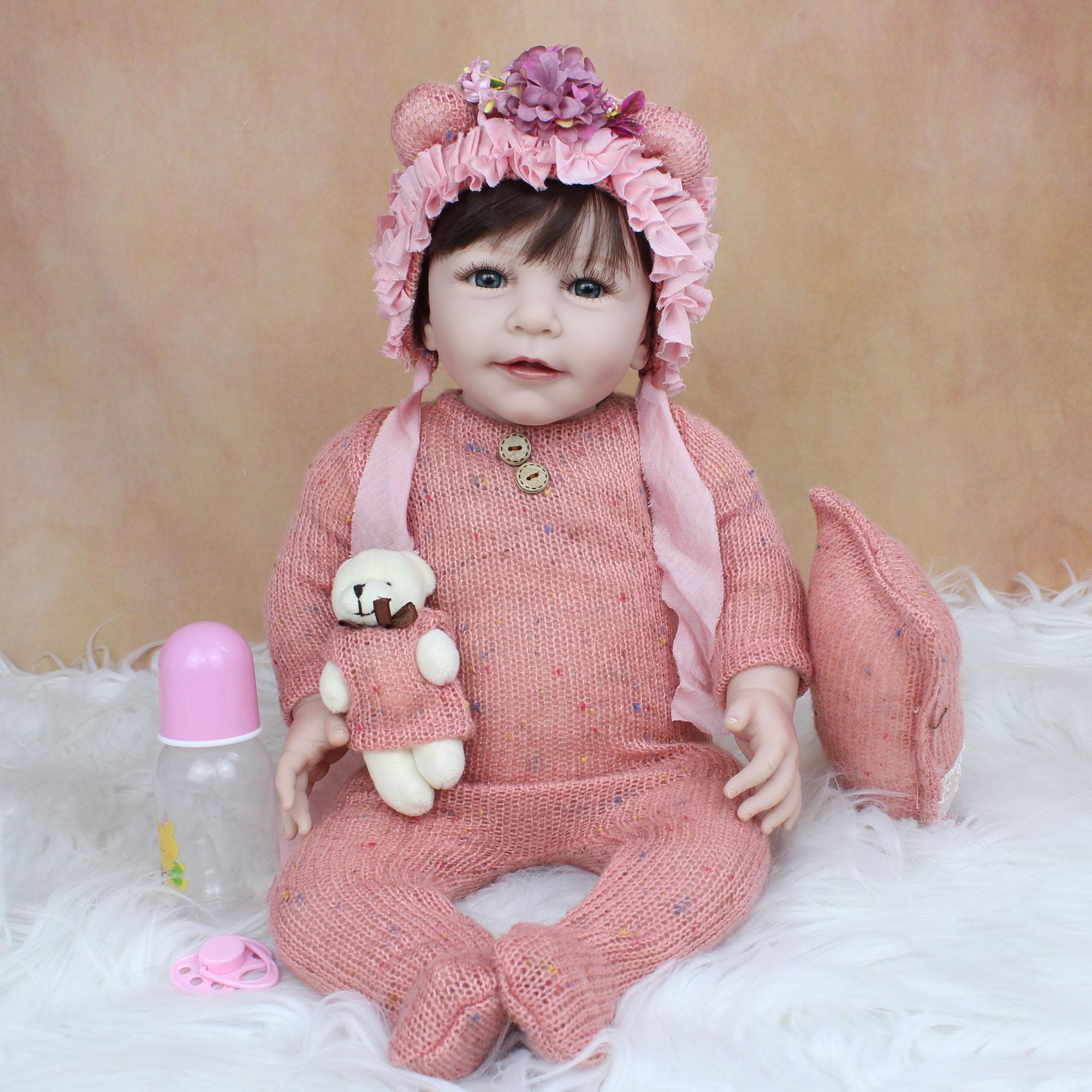 BZDOLL 55CM Soft Silicone Reborn Baby Doll Toy For Girl Cloth Body Realistic 22 Inch Lisa Princess Toddler Dress Up Bebe Birthday Gift Brown eyes
