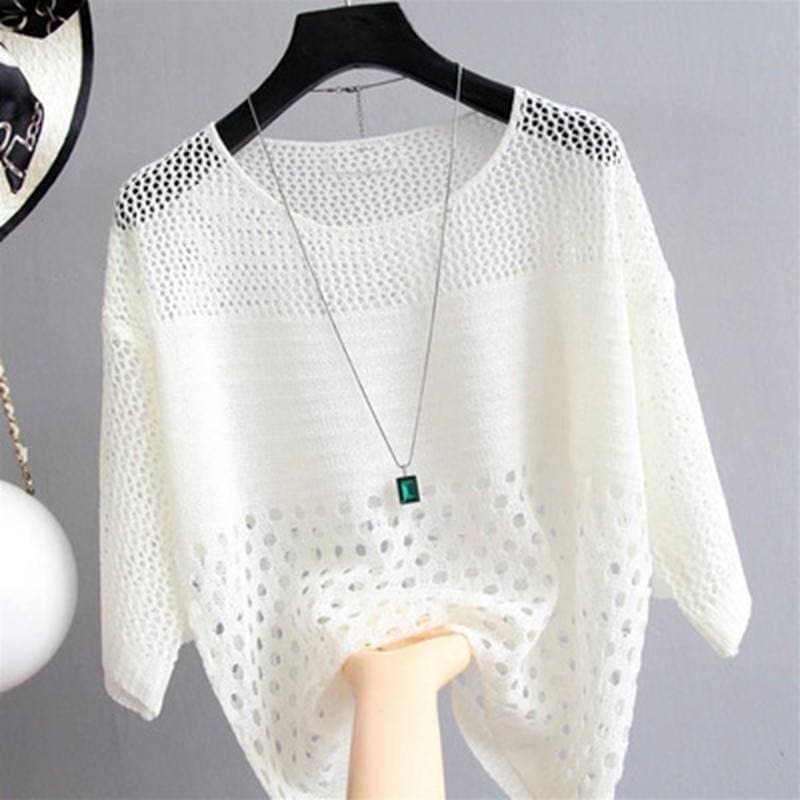 Spring Summer Ice Silk Knitted Vest Top Hollow Out Thin Bottoming Sling Streetwear Womens Clothing White Shirt One size white