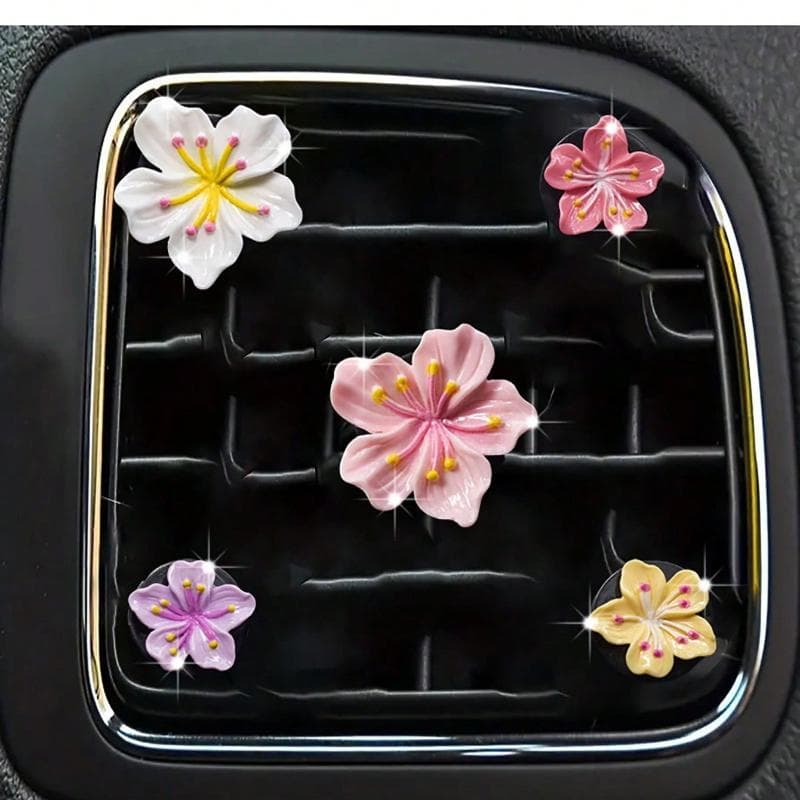 5pcs/Set Fresh Peach Blossom Decoration Car Air Vent Clip, Car Air Freshener Decor Peach Blossom 5-piece Set&one-size
