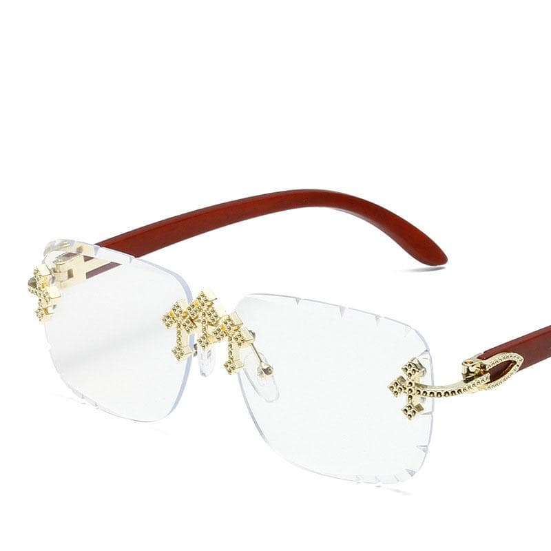 Vintage Rimless Square Sunglasses Punk Fashion Diamond Cross Shades Luxury Brand Designer Unisex