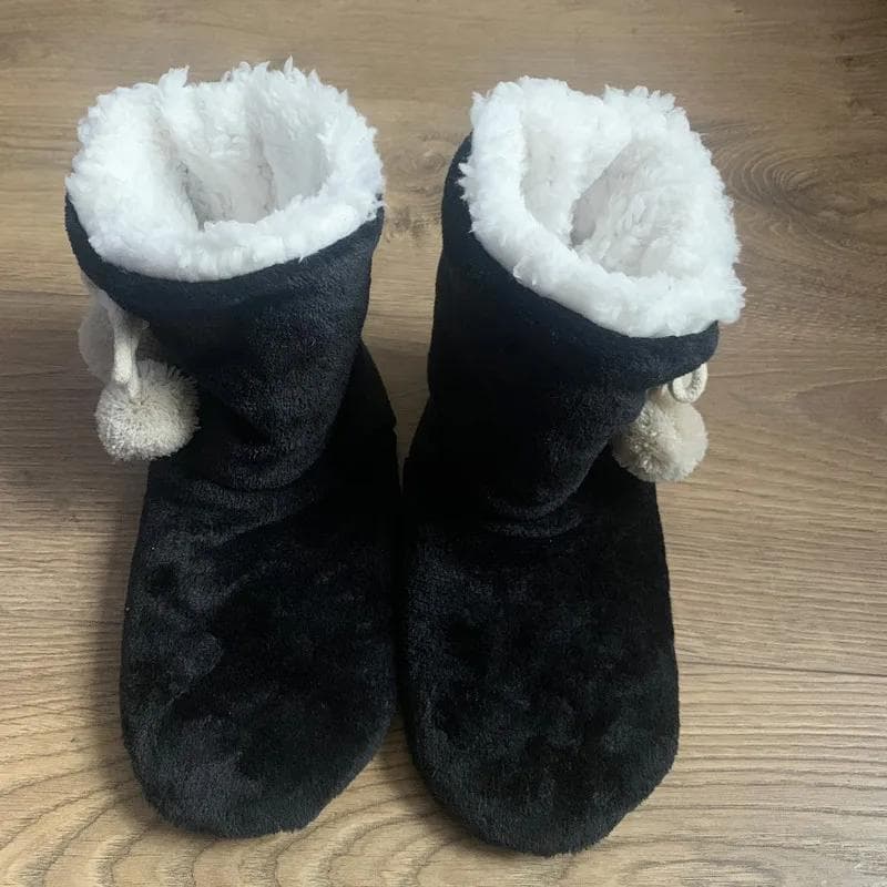 Womens Fluffy Slippers Christmas Winter Floor Shoes Indoor Home Fur Plush Anti Skid Non Slip Soft Warm Female Boots 2024 New 35-38 black