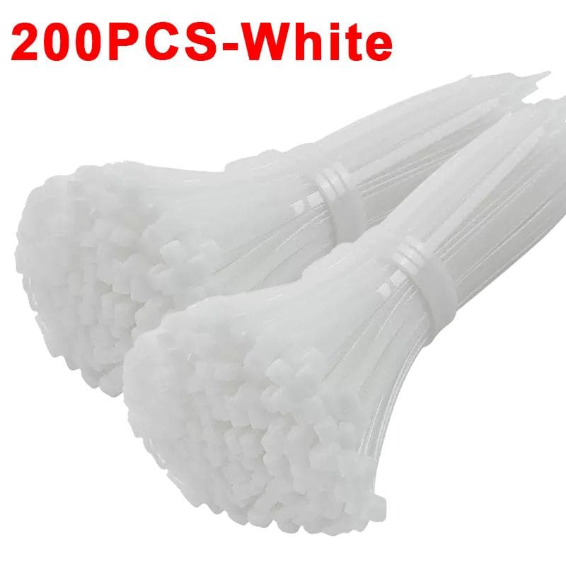200/100Pcs Nylon Cable Ties Adjustable Self-locking Cord Ties Straps Fastening Loop Reusable Plastic Wire Ties For Home Office 100MM-200pcs white