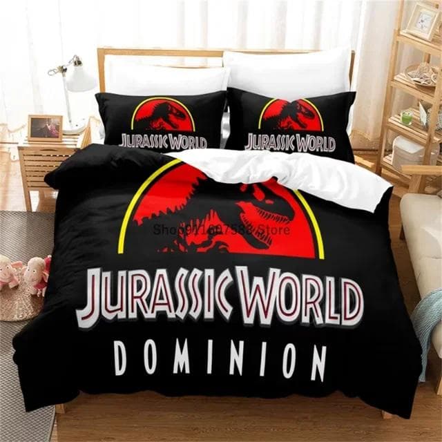 Red Jurassic Park Bedding Set Cartoon Home Textiles For Kids Bed Set Comforter Cover Bedroom Set Queen Dinosaur Duvet Cover AU King(240x210cm)