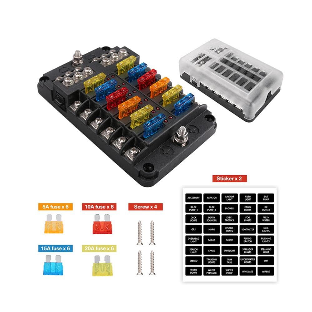 Universal 12 Ways Fuse Block Car Fuse Holder With Negative Electrode Vehicle Fuse Box Auto Fuse multicolour