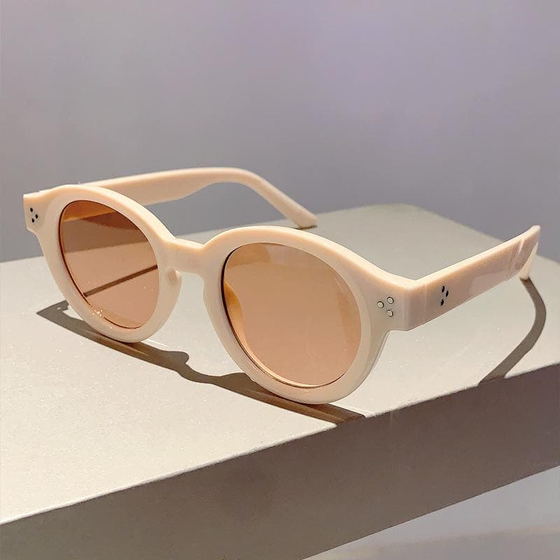 Vintage Double Color Round Sunglasses Luxury Brand Designer Sun Glasses Punk Classic Rivet Shades For Women Men