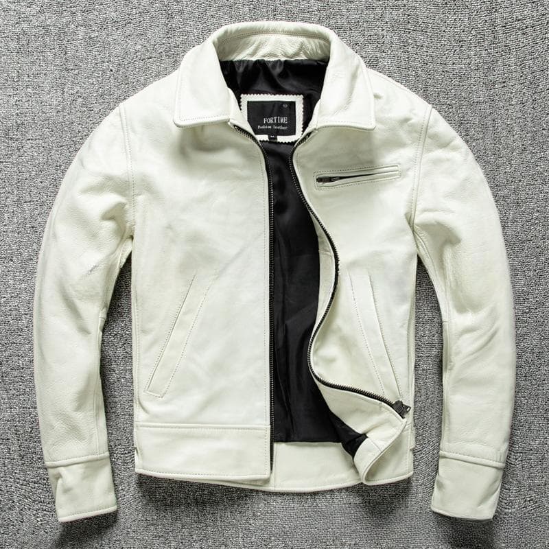 Spring First Layer Cowhide Oil Leather Short Slim Fit Motorcycle Leather Jacket for Men M