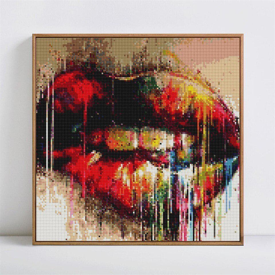 Cross Stitch Diamond Painting Colorful Mouth Picture Of Rhinestones Diamond Embroidery 30x30CM