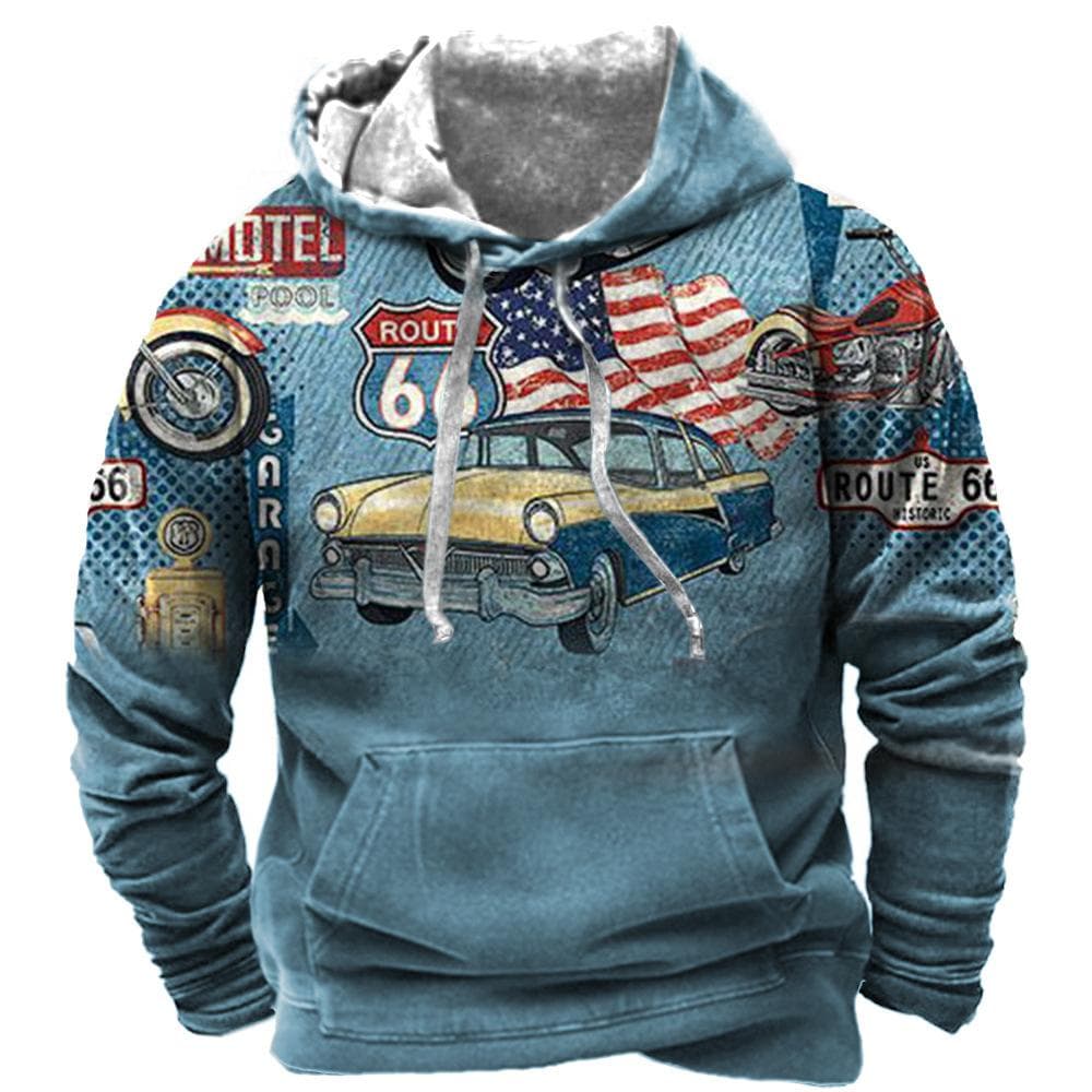 Fashion Vintage Men's Hoodie 66 Highway 3D Printing Hooded Sweatshirt Punk Streetwear Winter Jacket Tops Men's Casual Pullover 5XL