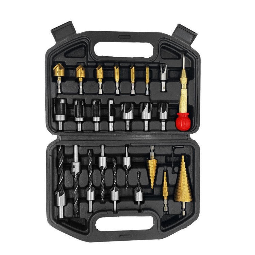 26pcs Drill Bits Combo Set Pagoda Drill Center Punch Positioner Three-point Countersunk Drill Bit multicolour