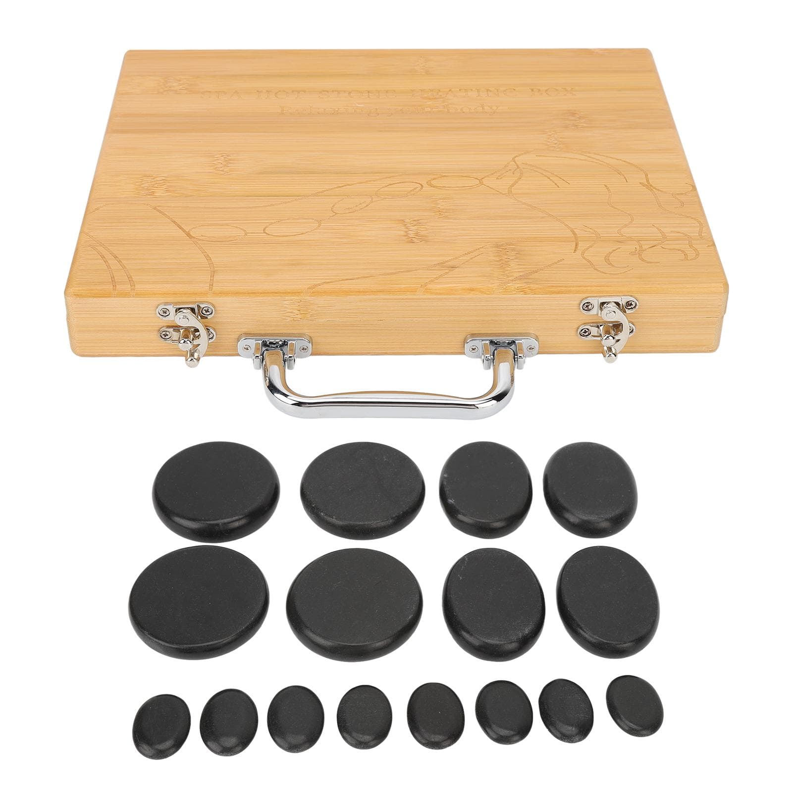 16pcs Hot Stone Warmer Box Fast Heating Round Shape Release Tension Reduce Pressure Massage Stones UK Plug