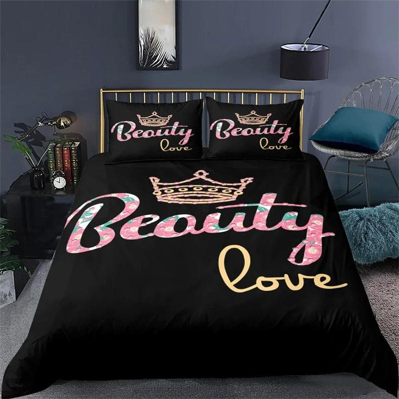 3D Printed Couple Bedding Set I Love You Crown Duvet Cover Double Twin Full Queen King Adult Kids Bedclothes Quilt Cover 2/3pcs 135X200cm