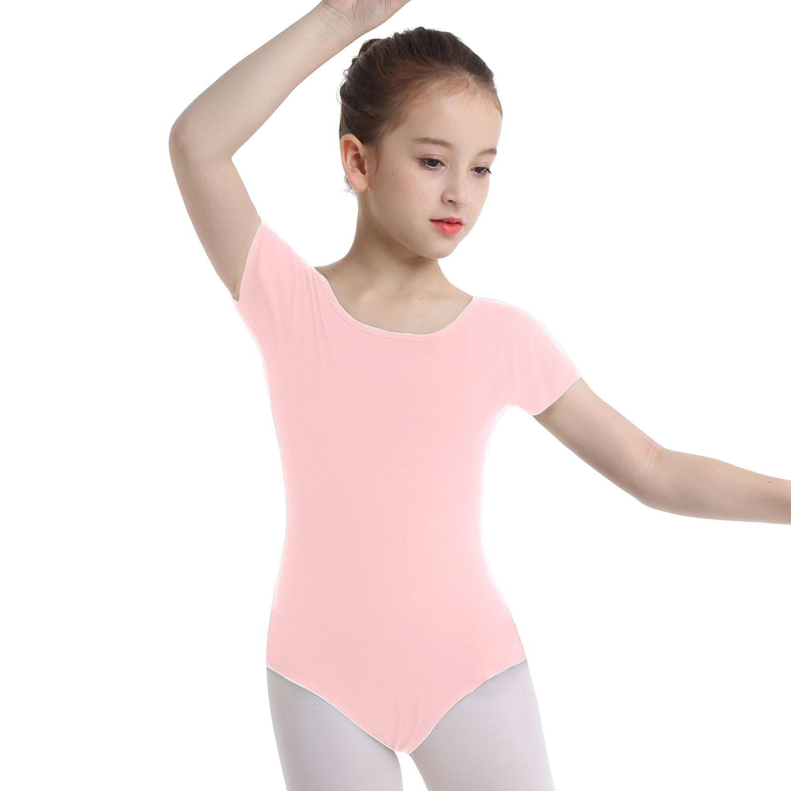Kids Girls Short Sleeves Stretchy Gymnastics Ballet Dance Leotard Dancewear Size 2-12 2-3 Years pink