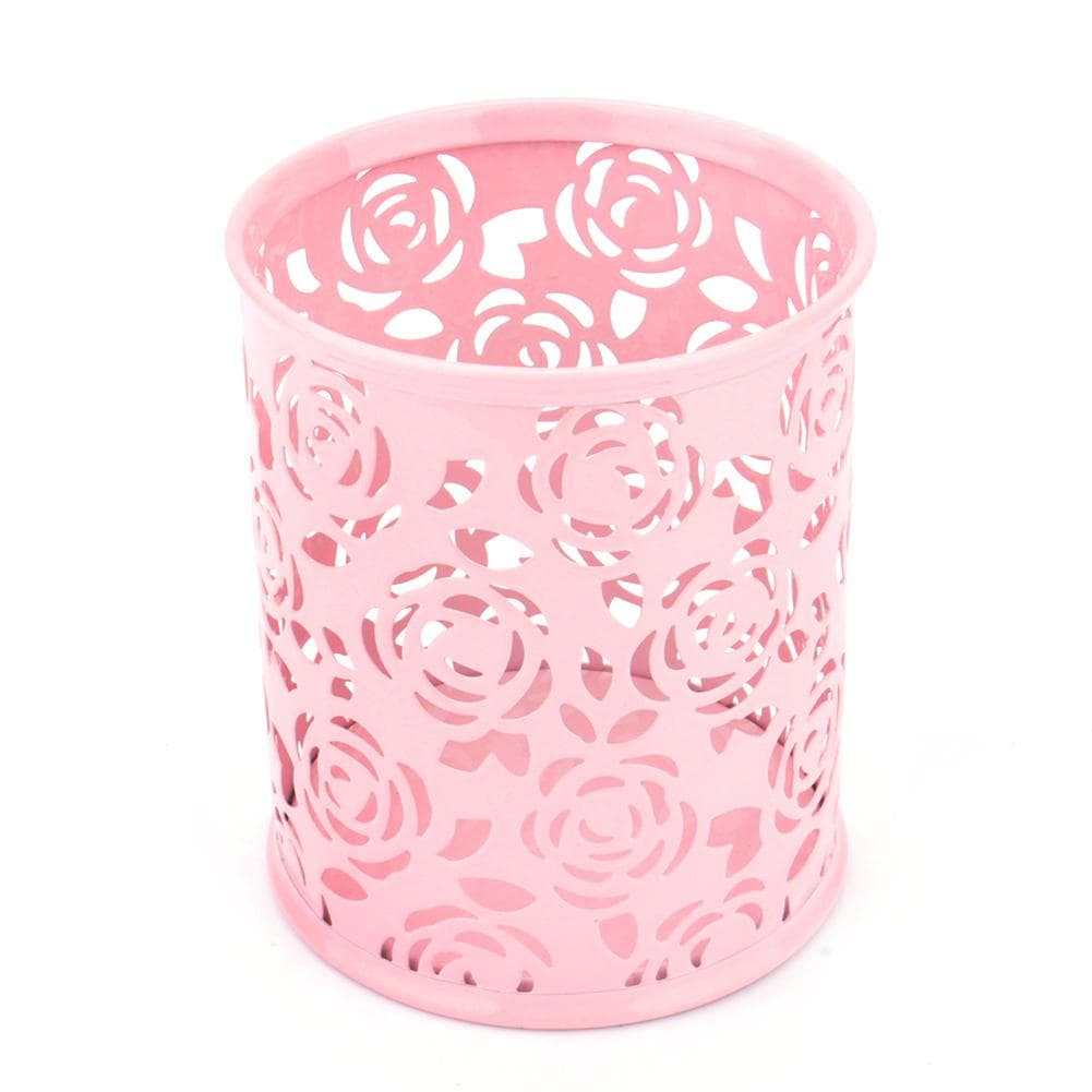 Office Desk Hollow Rose Flower Pattern Pen Pencil Pot Holder Container Organizer