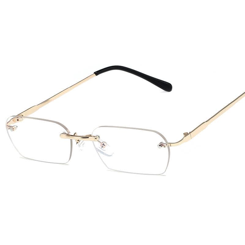 Rimless Rectangular Clear Lens Sunglasses UV400 Protection for Women Men Fashion Designer Small Shades
