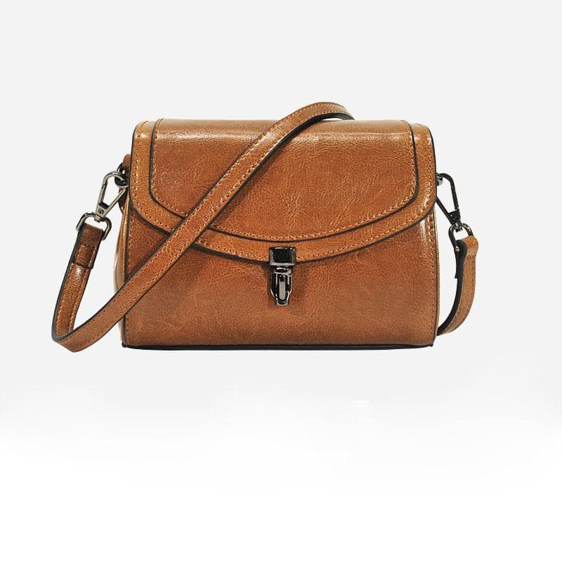Oil Wax Leather Women's Bag Spring and Summer Small Shoulder Bag Mini Crossbody Leather Bag brown