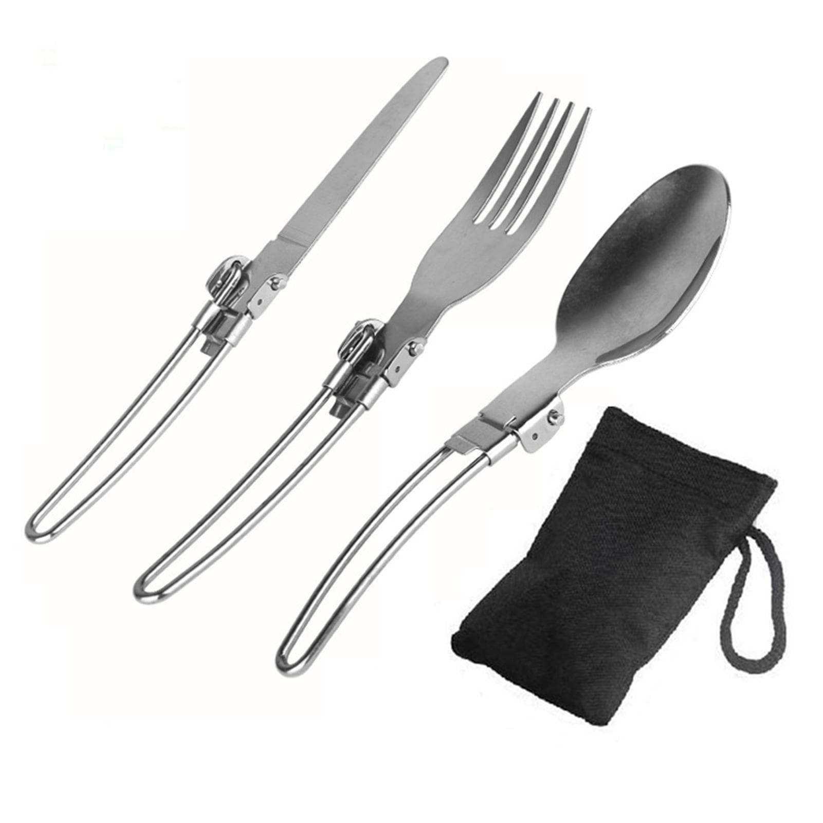 3PCS Folding Knife Fork Spoon Set Foldable Cutlery Set Stainless Steel Camping Cutlery Set for silver