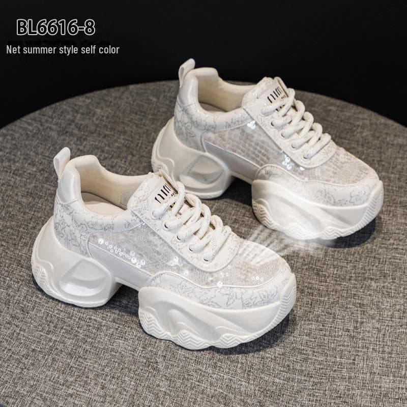 2025 Women's Rhinestone Dad Sneakers: Mesh Casual Sport Shoes for Spring & Summer, Thick-Soled, All-Match, Small Size Options Size 39