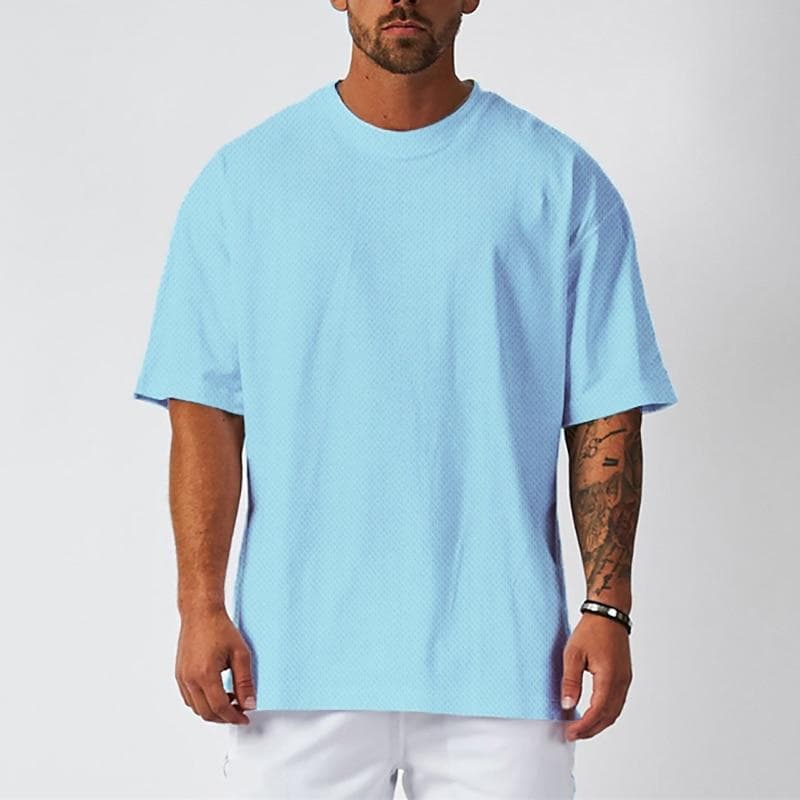 Do The Work New Brand Mens Loose Oversized Bodybuilding Fitness Summer Quick-drying Mesh Gym Sports Solid Color Tee Shirt M blue