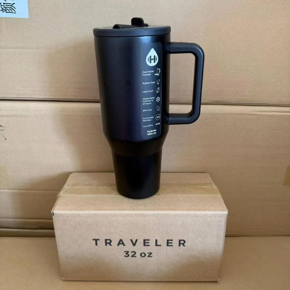 HydroJug Tumbler 32OZ/40OZ Traveler Straw Lid Stainless Steel Vacuum Insulated Car Mug Double Wall Thermal Iced Travel 40OZ black