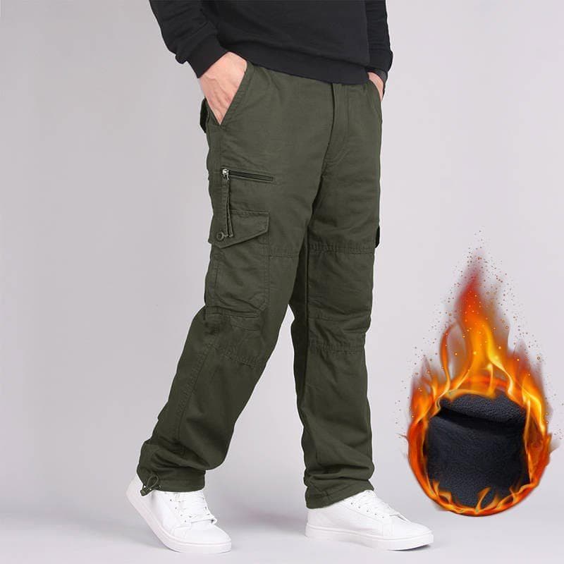 Men's Cotton Winter Thick Fleece Casual Pants Tactical Baggy Cargo Pants Double Layer Warm Thermal Straight Long Trousers XXXXXL army green