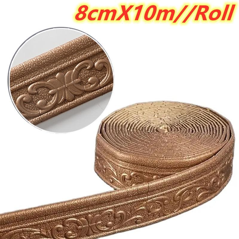 10m/Roll 3D Wall Trim Line Skirting Border Self Adhesive Waterproof Baseboard Wallpaper Wall Sticker For Room Home Decoration 8cm X 10m copper