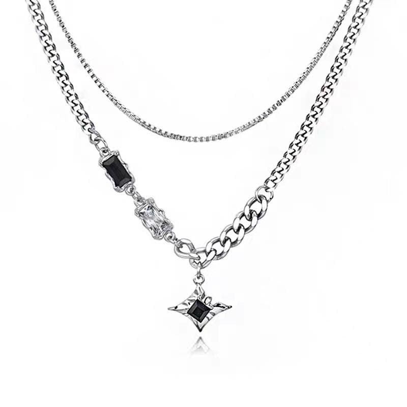 Hip -hop style couple boys and female clavicle chain titanium steel mango dual -layer necklace