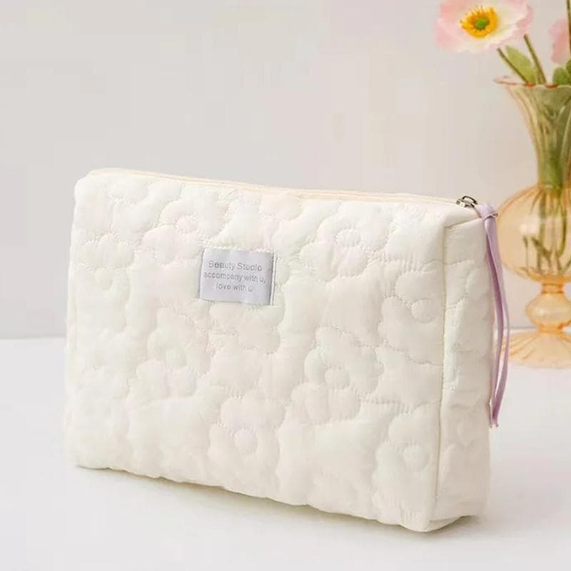 Flower Pattern Women Makeup Bag Cosmetic Bags Quilted Cotton Soft Makeup Case Pouch Zipper Large Travel Wash Pouch