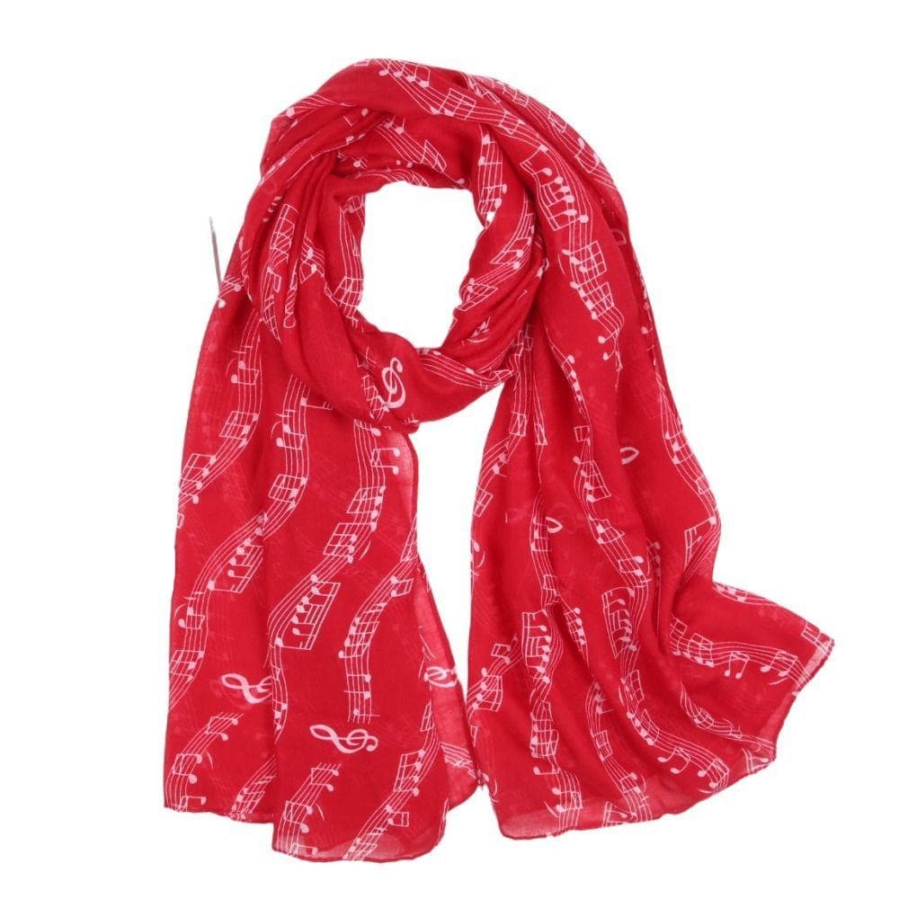 180*80cm Musical Note Print Scarf Colorful Musical Note Floral Wrap Ladies red