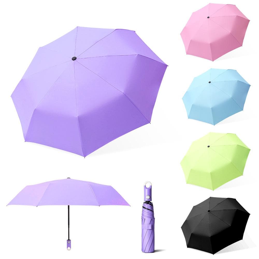 8K Solid Color Automatic Umbrella 3-Folding Windproof Sun Umbrella with 360 degrees Rotating Hook Handle purple