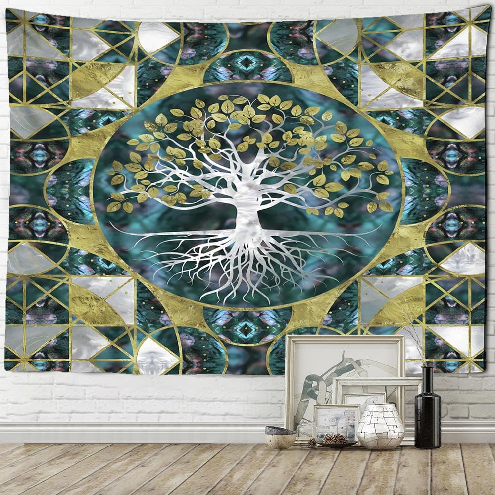 Tree of Life Background Cloth Tapestry Psychedelic Polyester Fabric Printed Bohemian Style Wall Hanging Home Decor 230x150cm
