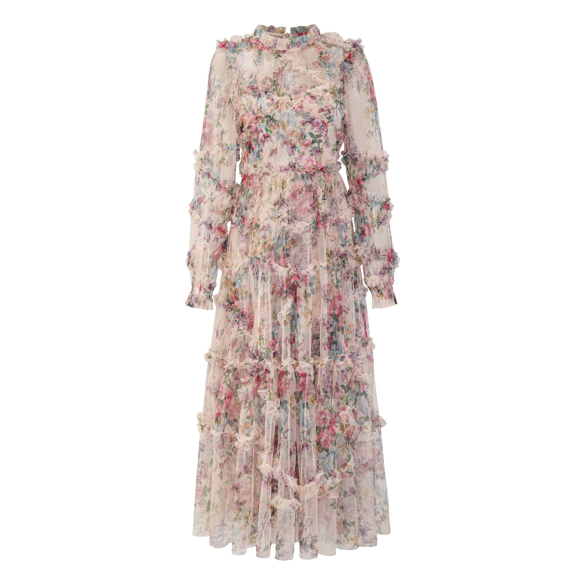 Floral Dress Spring and Autumn High-end Evening Dress French Dress Wedding Dress Women's Skirt M apricot