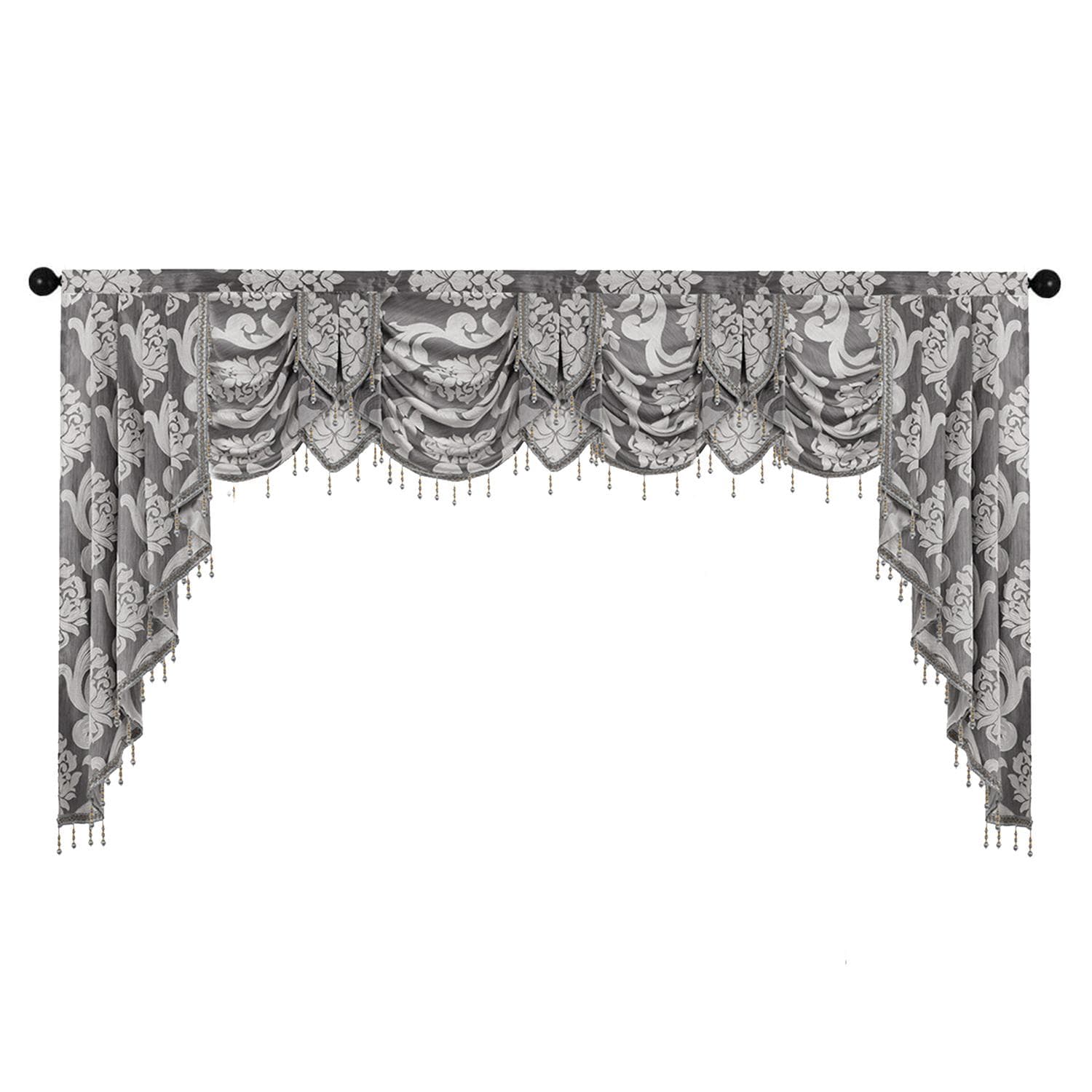 1PC NAPEARL Luxury Rural Decorative Beaded Valance Design Fashion Window Curtain W257cm x L125cm grey